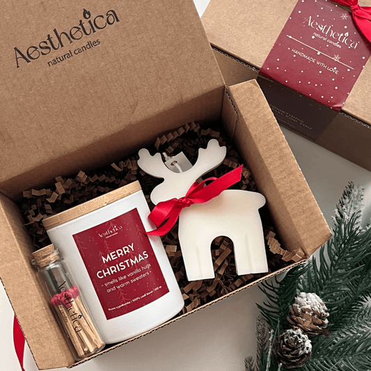 Коледен комплект свещи + подарък кибритче