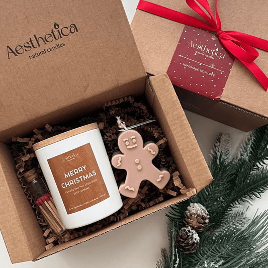 Коледен комплект свещи + подарък кибритче