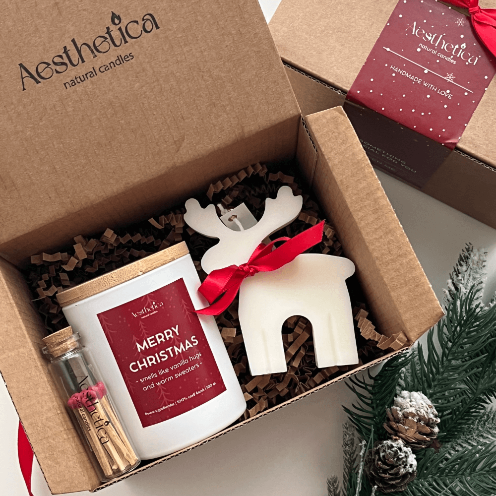 Коледен комплект свещи + подарък кибритче